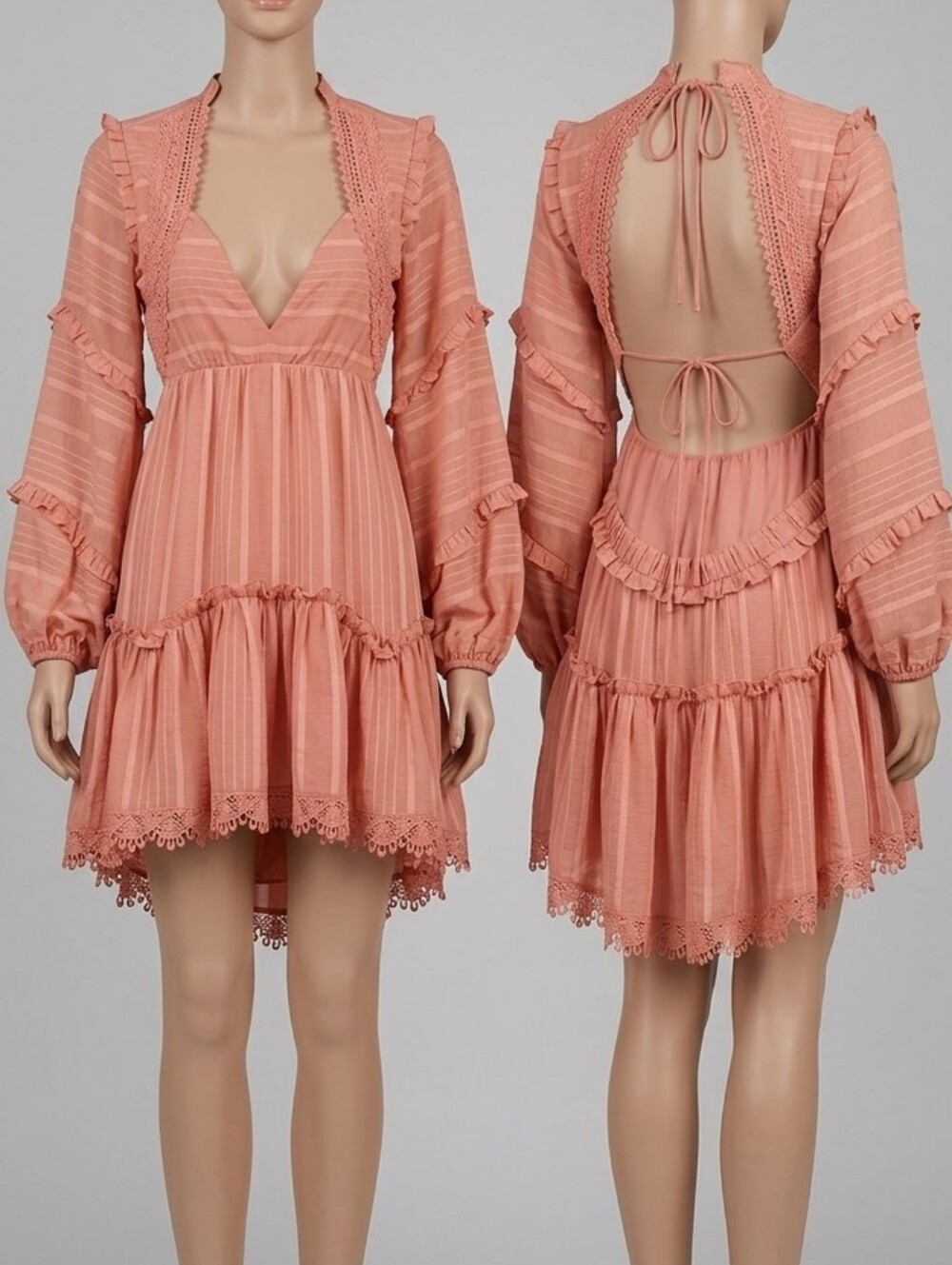 ASOS Peach Lace-Trim Open-Back Mini Dress